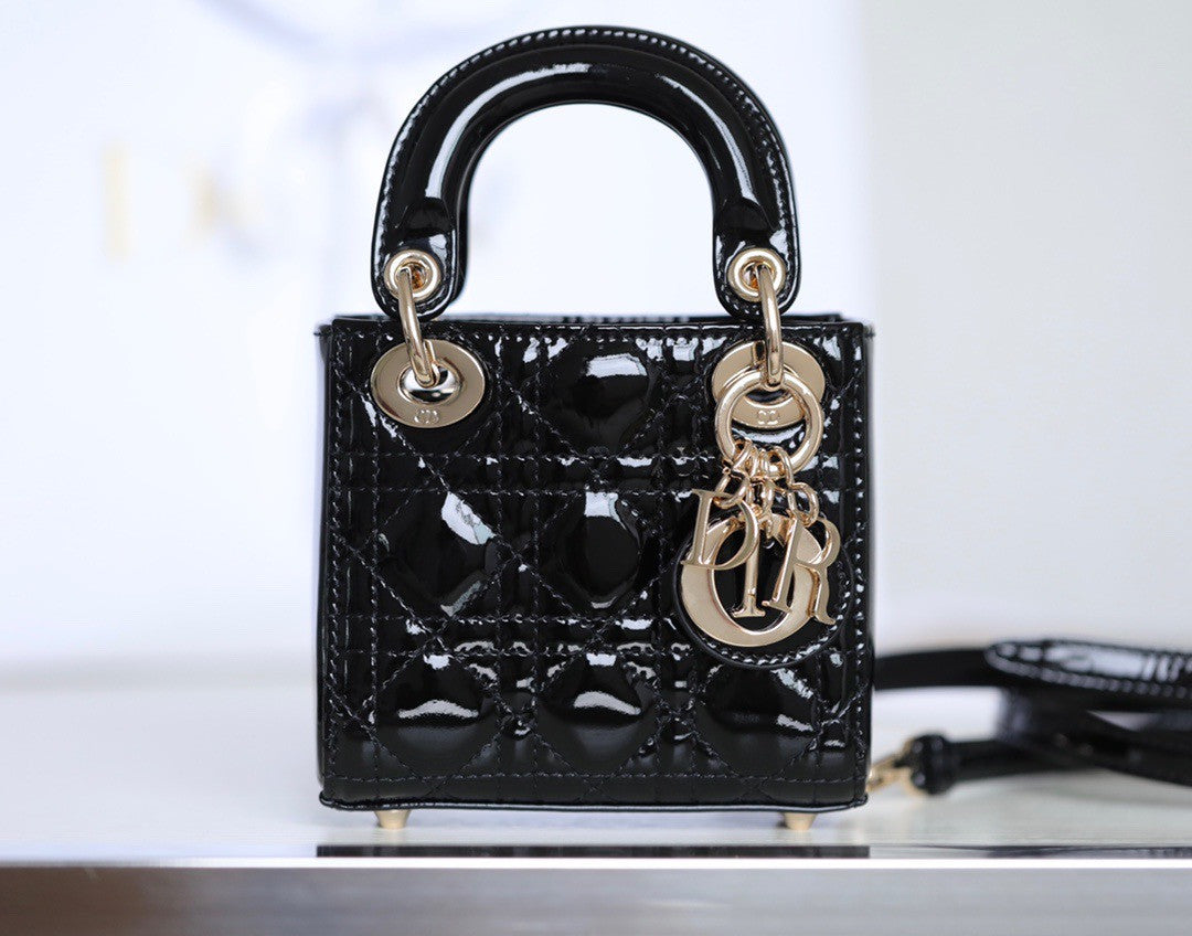 Christian Dior MICRO LADY DIOR BAG PATENT BLACK