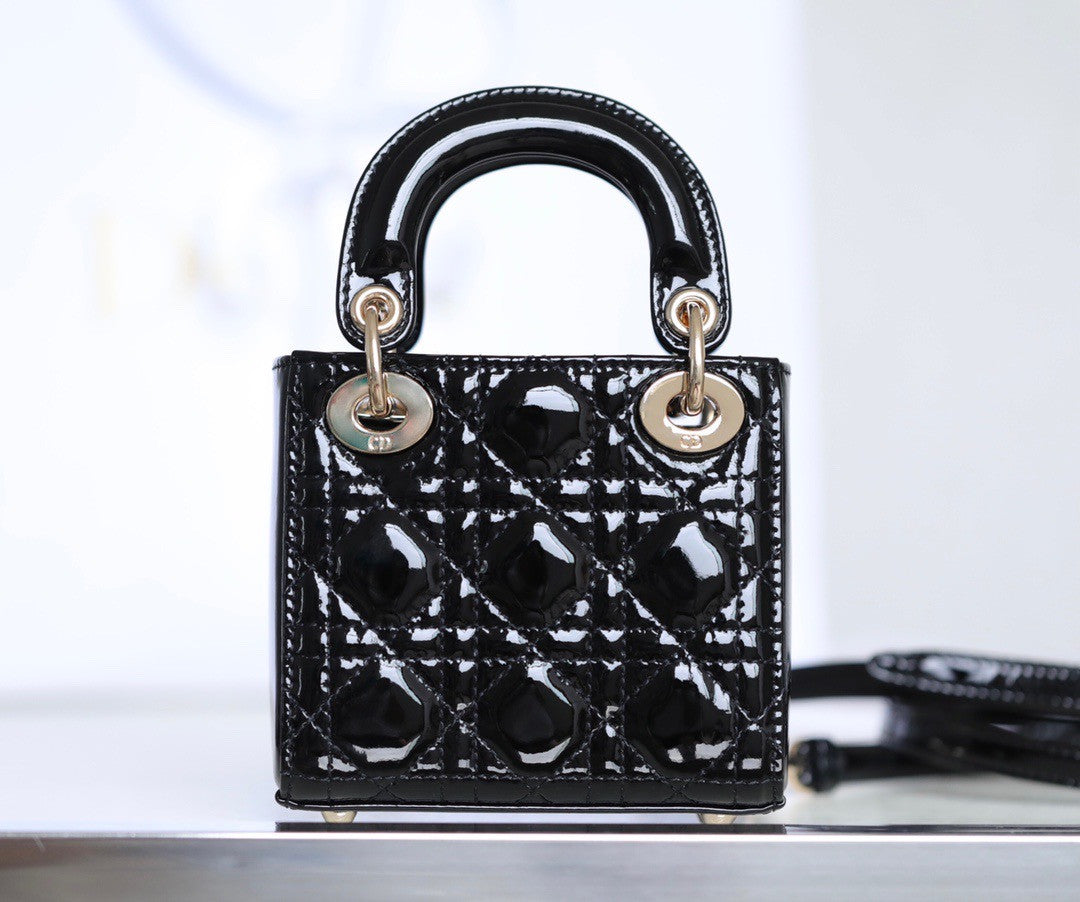 Christian Dior MICRO LADY DIOR BAG PATENT BLACK