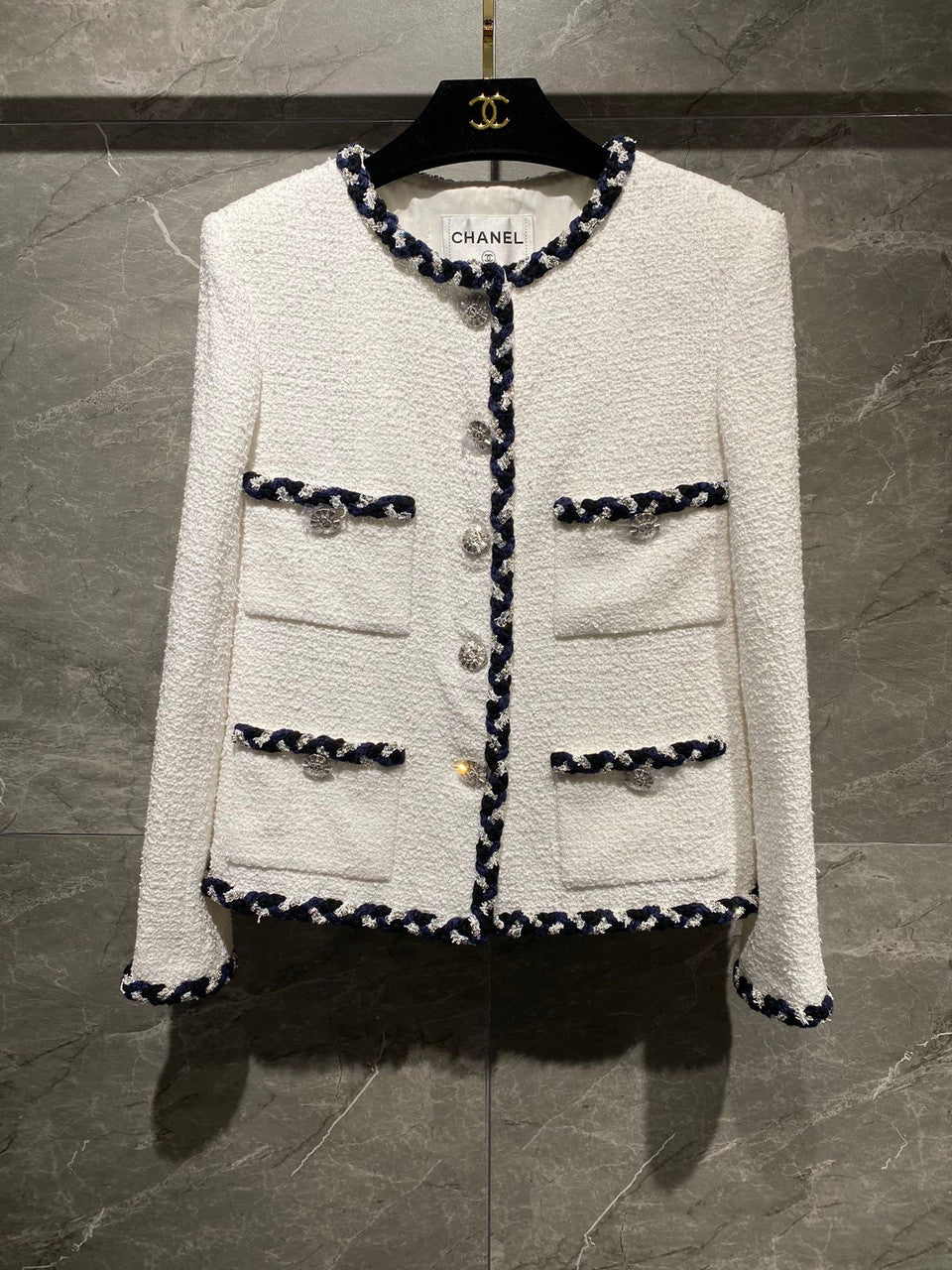 Chanel Cruise 2023 White Cotton Tweed Jacket