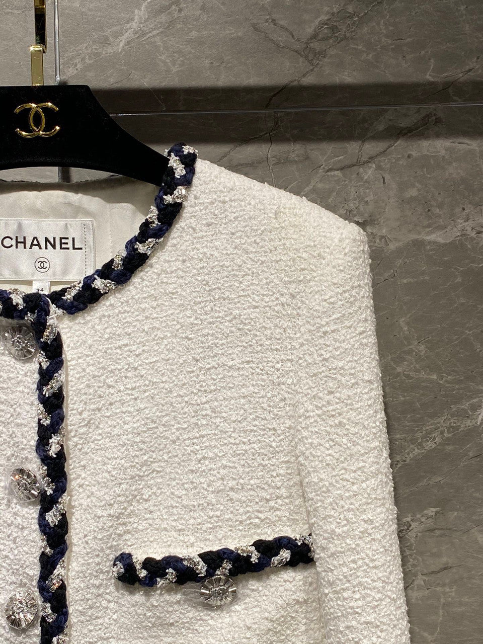 Chanel Cruise 2023 White Cotton Tweed Jacket