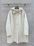 Loro Piana two-piece wool coat with detachable down vest in oatmeal taupe
