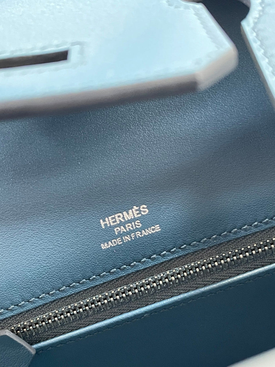 HERMES LIMITED EDITION BLEU THALASSA GRIZZLY BIRKIN 25 WITH PERMABRASS HARDWARE