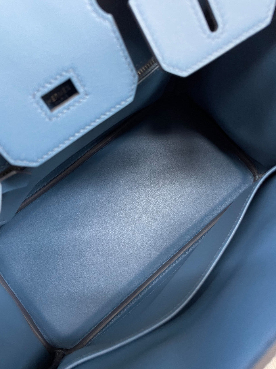 HERMES LIMITED EDITION BLEU THALASSA GRIZZLY BIRKIN 25 WITH PERMABRASS HARDWARE