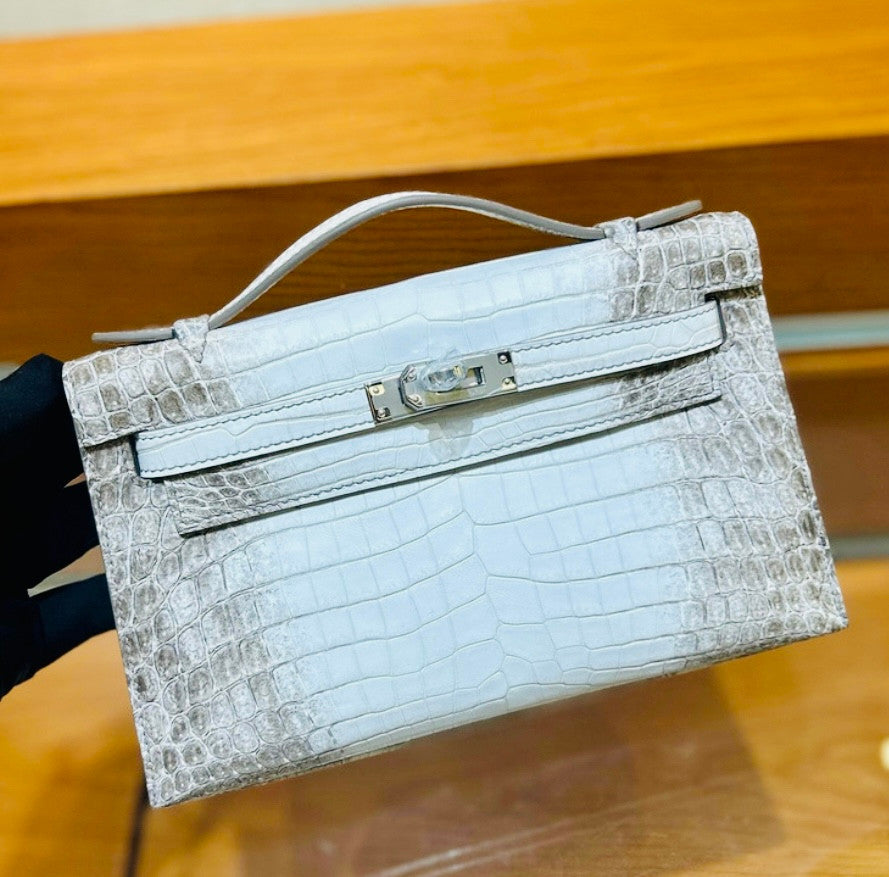 Hermès Matt Himalaya Alligator Kelly Pochette Palladium Hardware Hermes