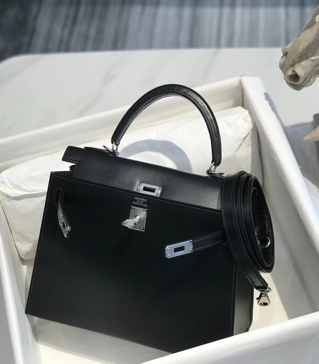 Hermès Black Kelly Sellier 25 Box Leather Palladium Hardware Hermes