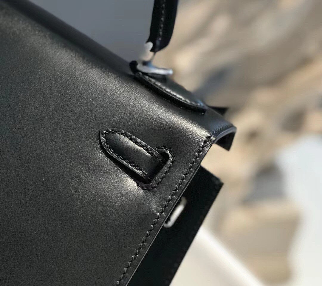 Hermès Black Kelly Sellier 25 Box Leather Palladium Hardware Hermes