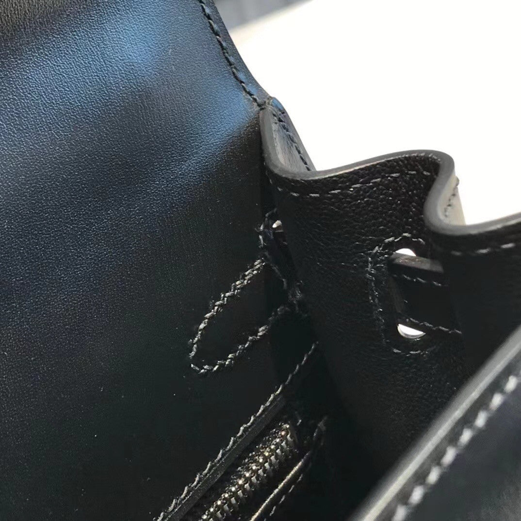 Hermès Black Kelly Sellier 25 Box Leather Palladium Hardware Hermes