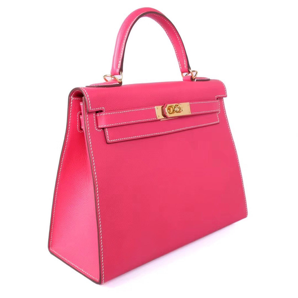 Hermes E5 Rose Tyrien  Kelly 28 cm Epsom Gold Hardware
