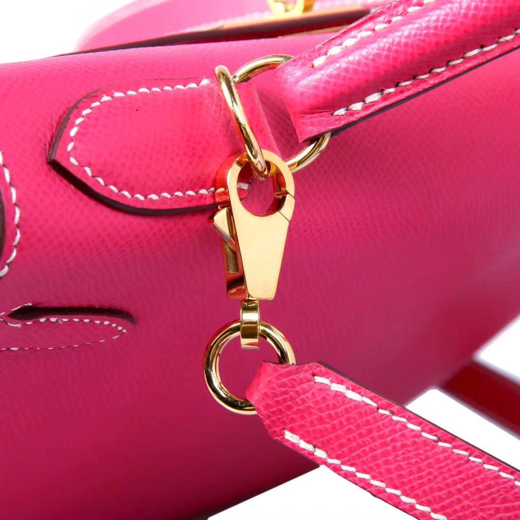 Hermes E5 Rose Tyrien  Kelly 28 cm Epsom Gold Hardware