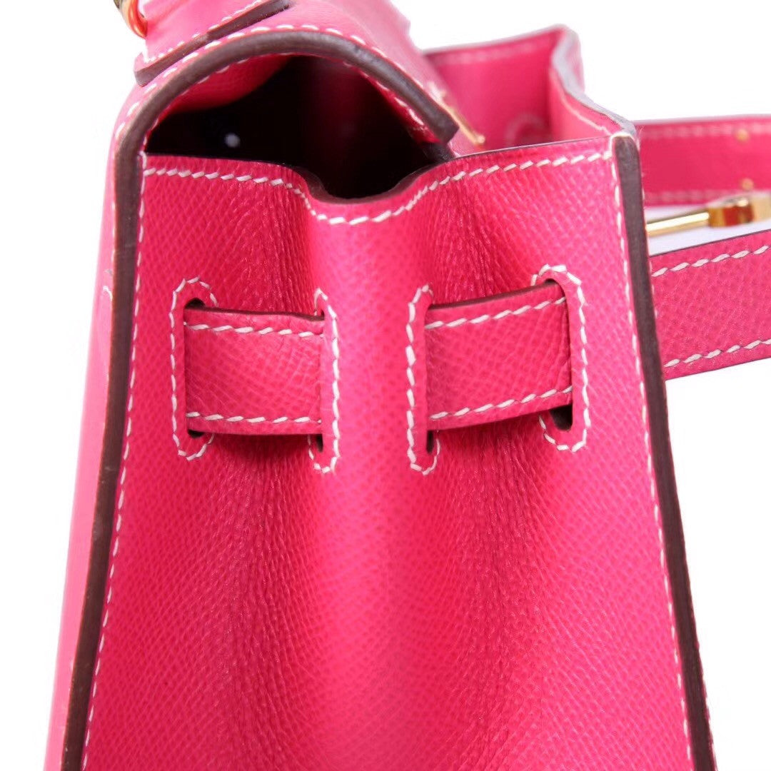Hermes E5 Rose Tyrien  Kelly 28 cm Epsom Gold Hardware