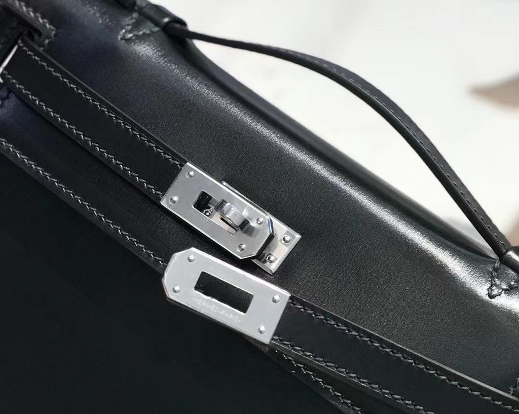 Hermès Black Mini Kelly Pochette Box Calf Leather Palladium Hardware Hermes