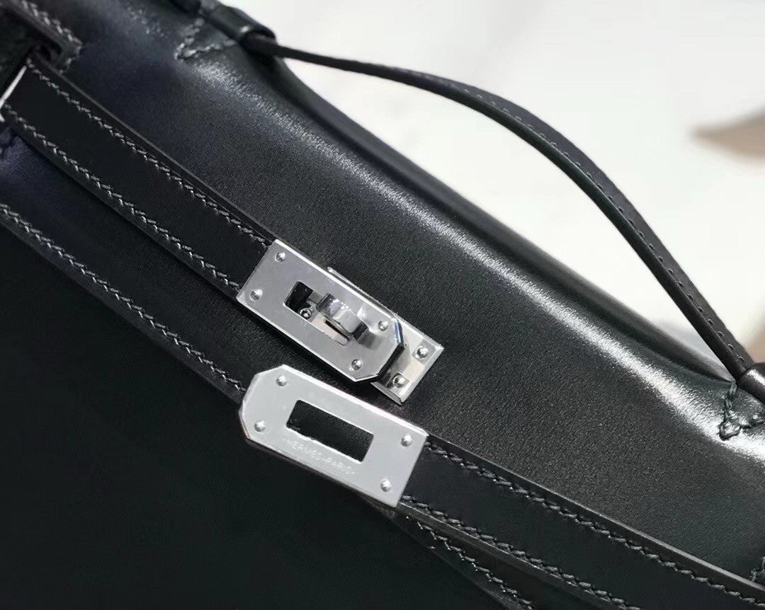Hermès Black Mini Kelly Pochette Box Calf Leather Palladium Hardware Hermes