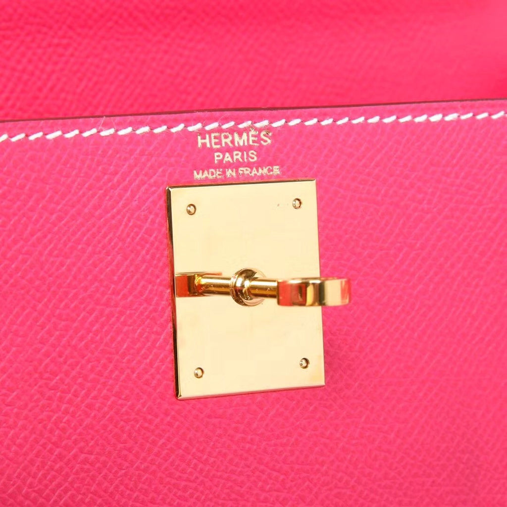 Hermes E5 Rose Tyrien  Kelly 28 cm Epsom Gold Hardware