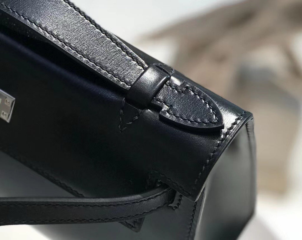 Hermès Black Mini Kelly Pochette Box Calf Leather Palladium Hardware Hermes