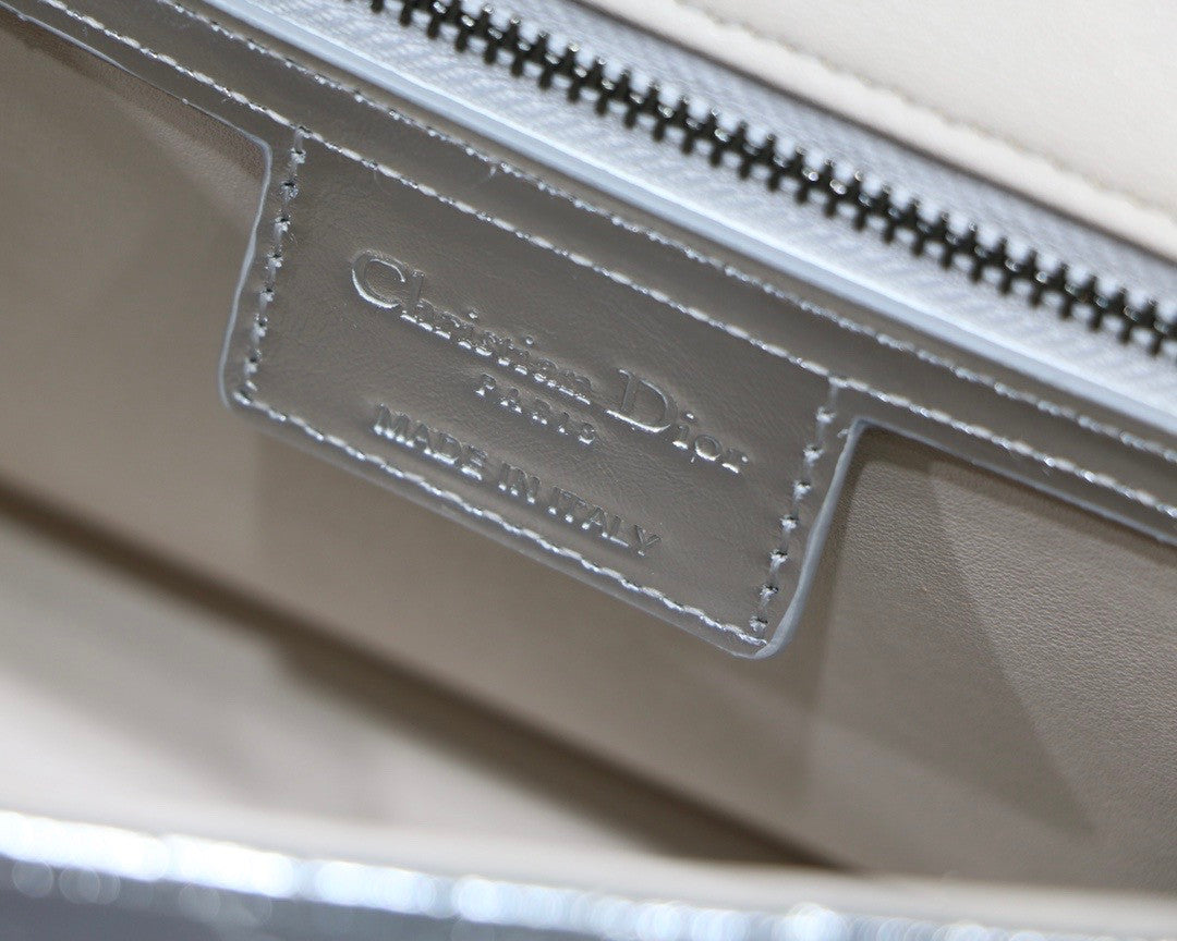Christian Dior MEDIUM DIOR CARO BAG Silver-Tone Dior Spatial Crinkled Metallic Calfskin