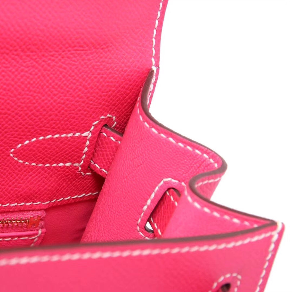 Hermes E5 Rose Tyrien  Kelly 28 cm Epsom Gold Hardware