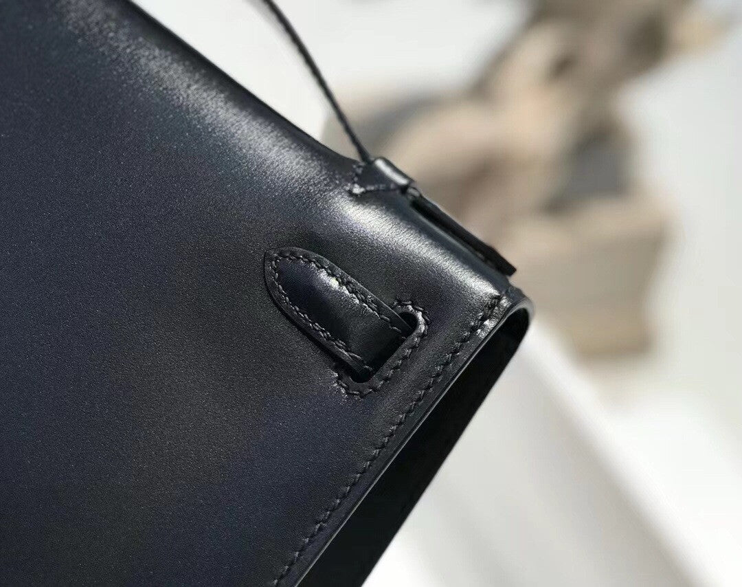 Hermès Black Mini Kelly Pochette Box Calf Leather Palladium Hardware Hermes