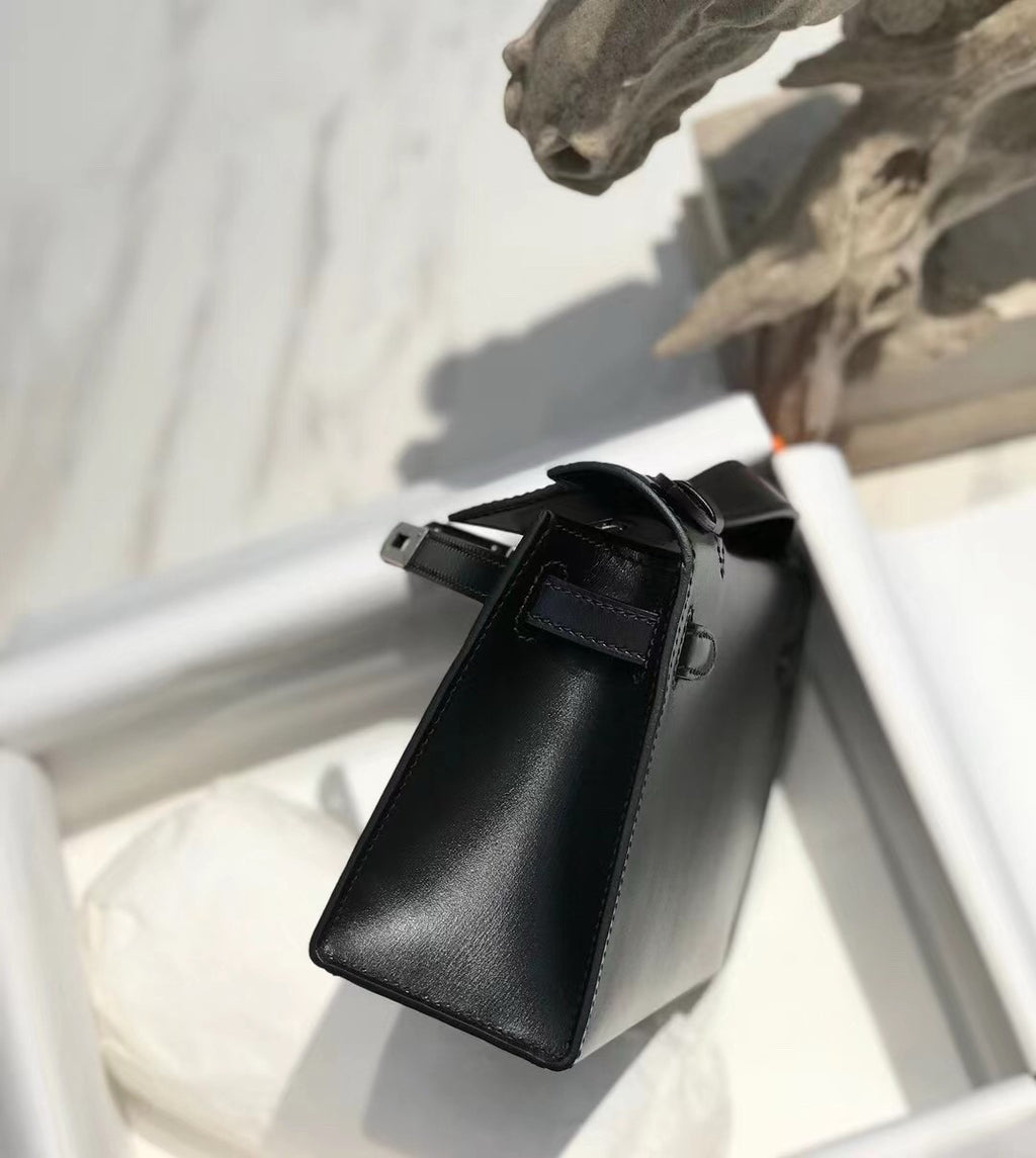 Hermès Black Mini Kelly Pochette Box Calf Leather Palladium Hardware Hermes