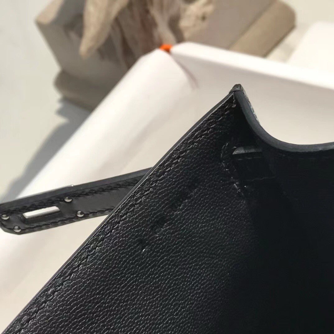 Hermès Black Mini Kelly Pochette Box Calf Leather Palladium Hardware Hermes