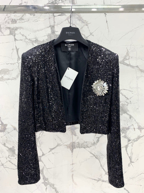 Balmain Short sequin jacket Black
