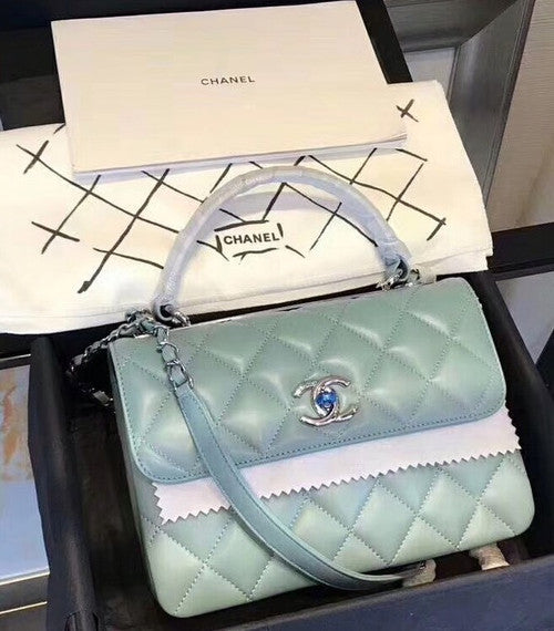 Chanel  Small Trendy CC Top Handle Bag Quilted Green Lambskin