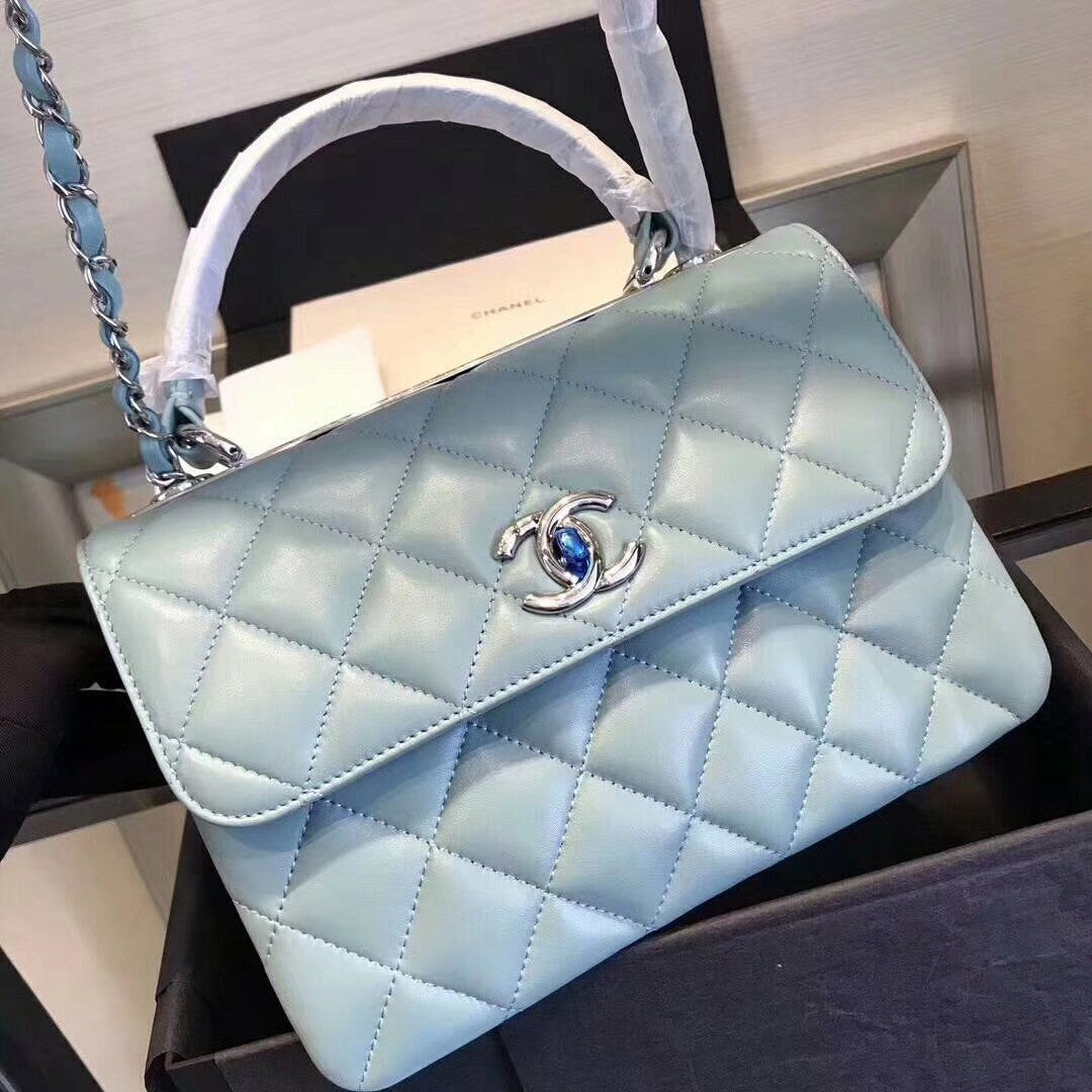 Chanel  Small Trendy CC Top Handle Bag Quilted Green Lambskin