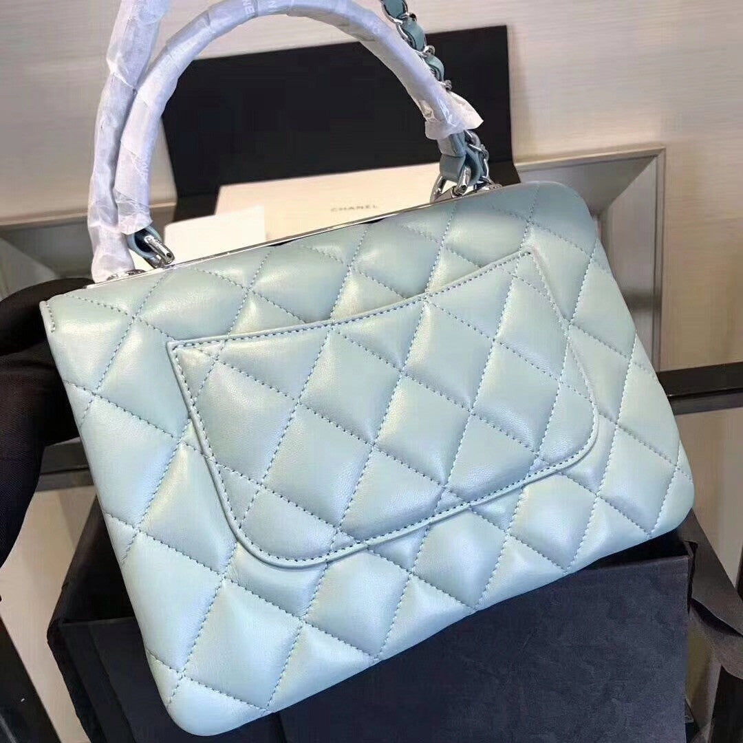 Chanel  Small Trendy CC Top Handle Bag Quilted Green Lambskin