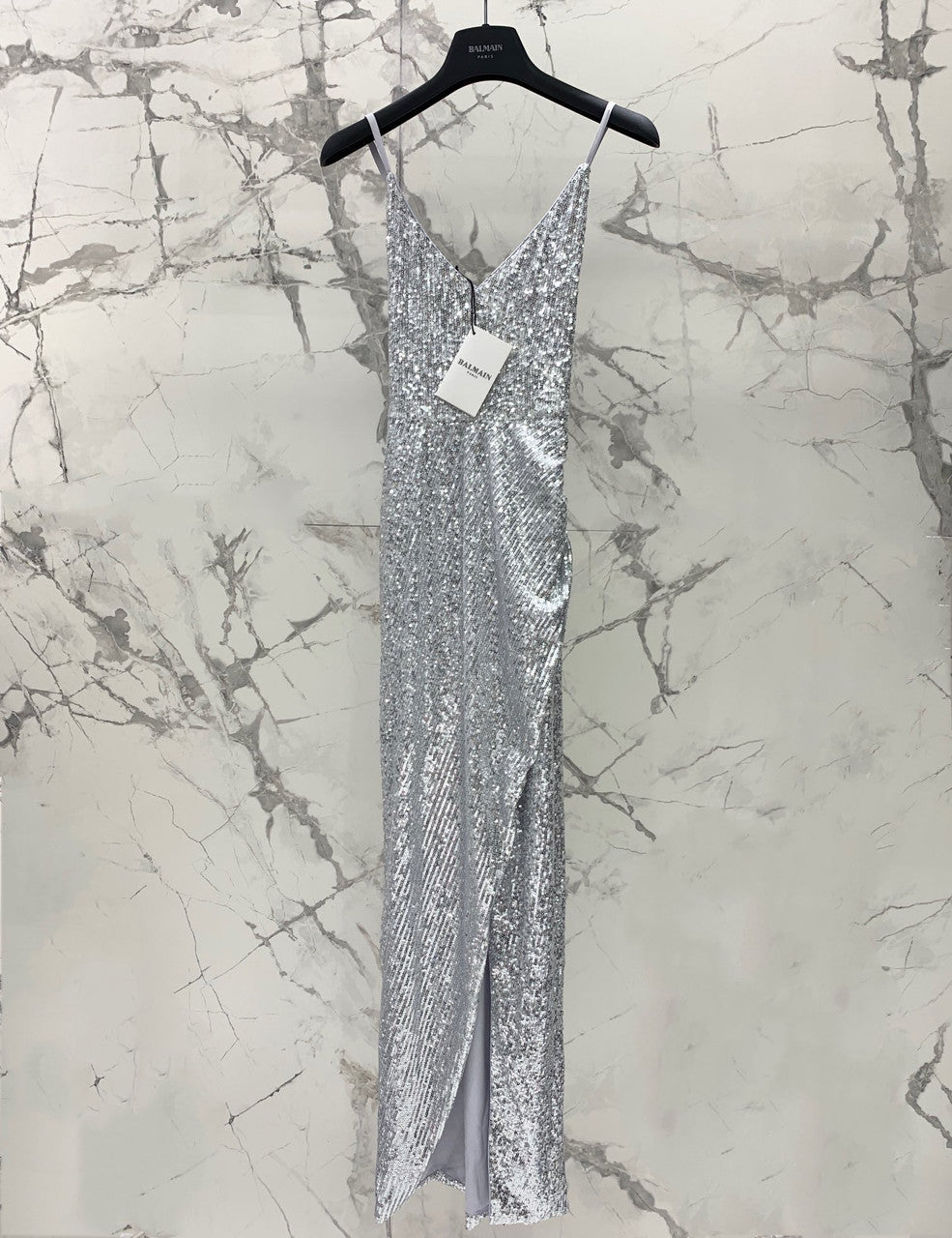 Balmain Long sequinned dress Silver