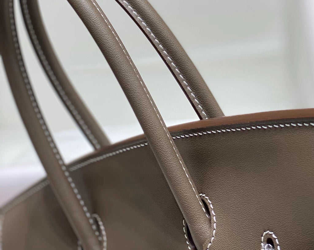 HERMÈS Toile Birkin 35 with Etoupe Swift Leather Hermes