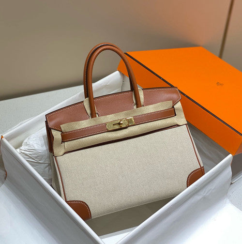 Hermès Birkin 30 Bag Toile Gold Swift Leather Hermes
