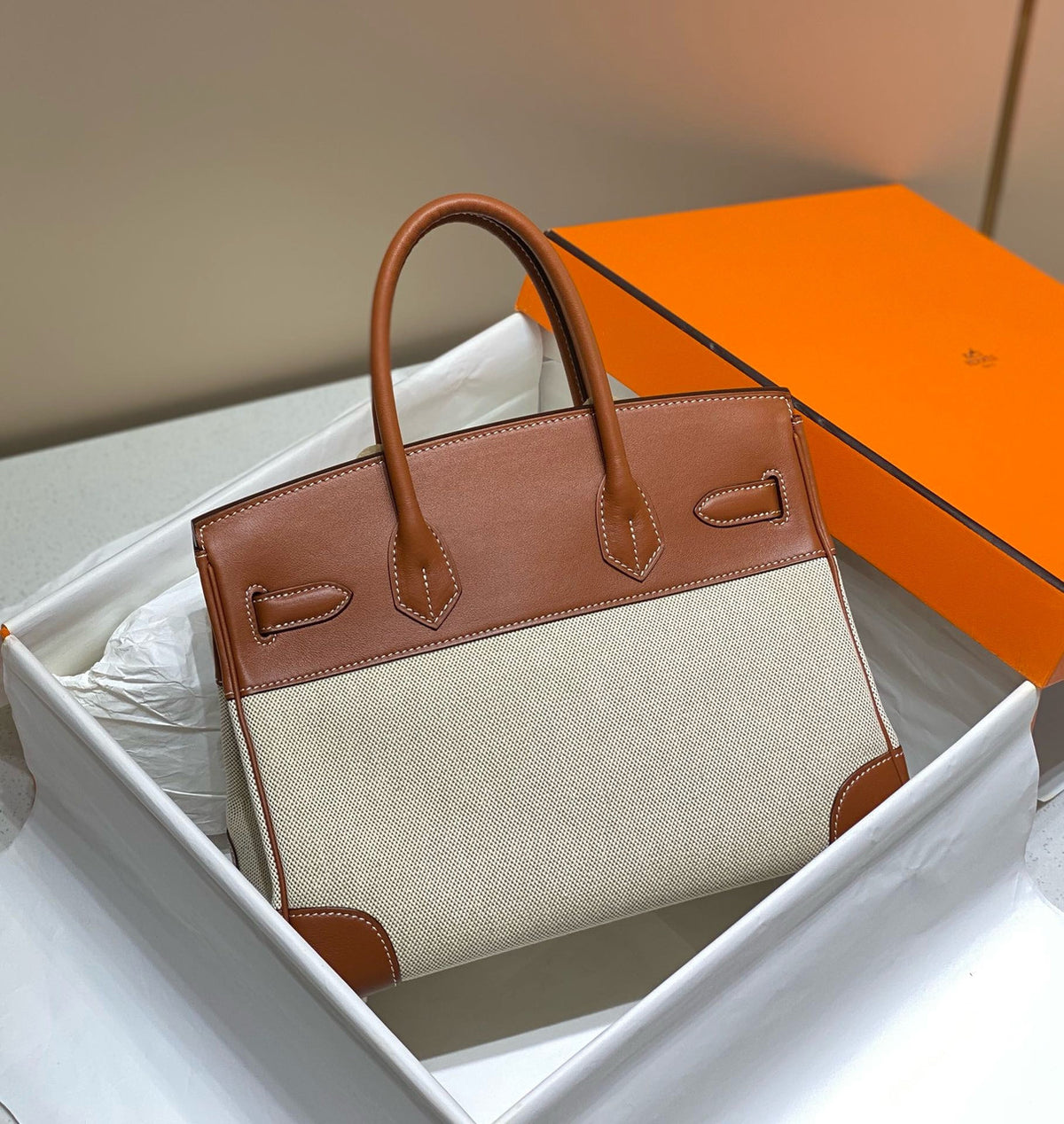Hermès Birkin 30 Bag Toile Gold Swift Leather Hermes
