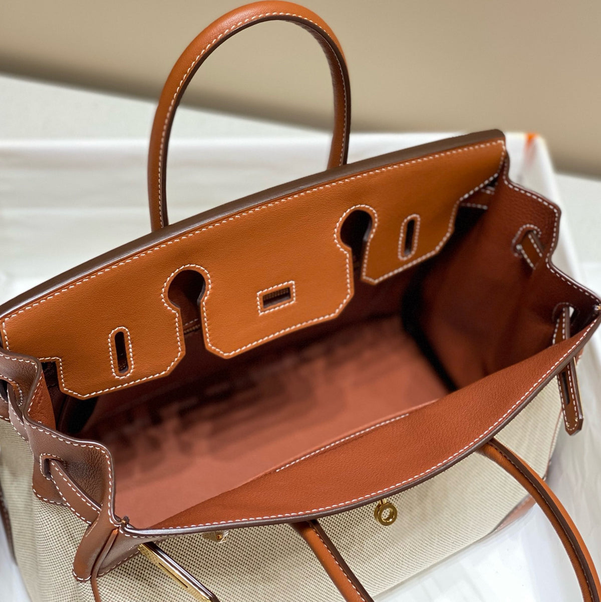 Hermès Birkin 30 Bag Toile Gold Swift Leather Hermes