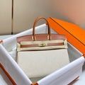 HERMÈS Toile Birkin 35 with Gold Swift Leather Hermes