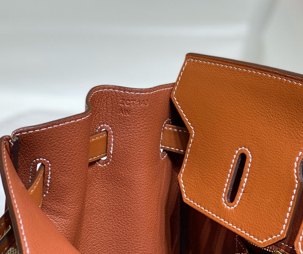 HERMÈS Toile Birkin 35 with Gold Swift Leather Hermes