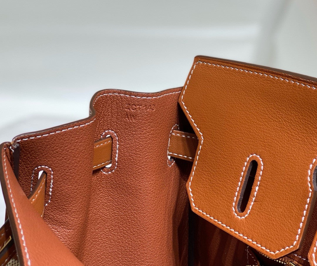 HERMÈS Toile Birkin 35 with Gold Swift Leather Hermes