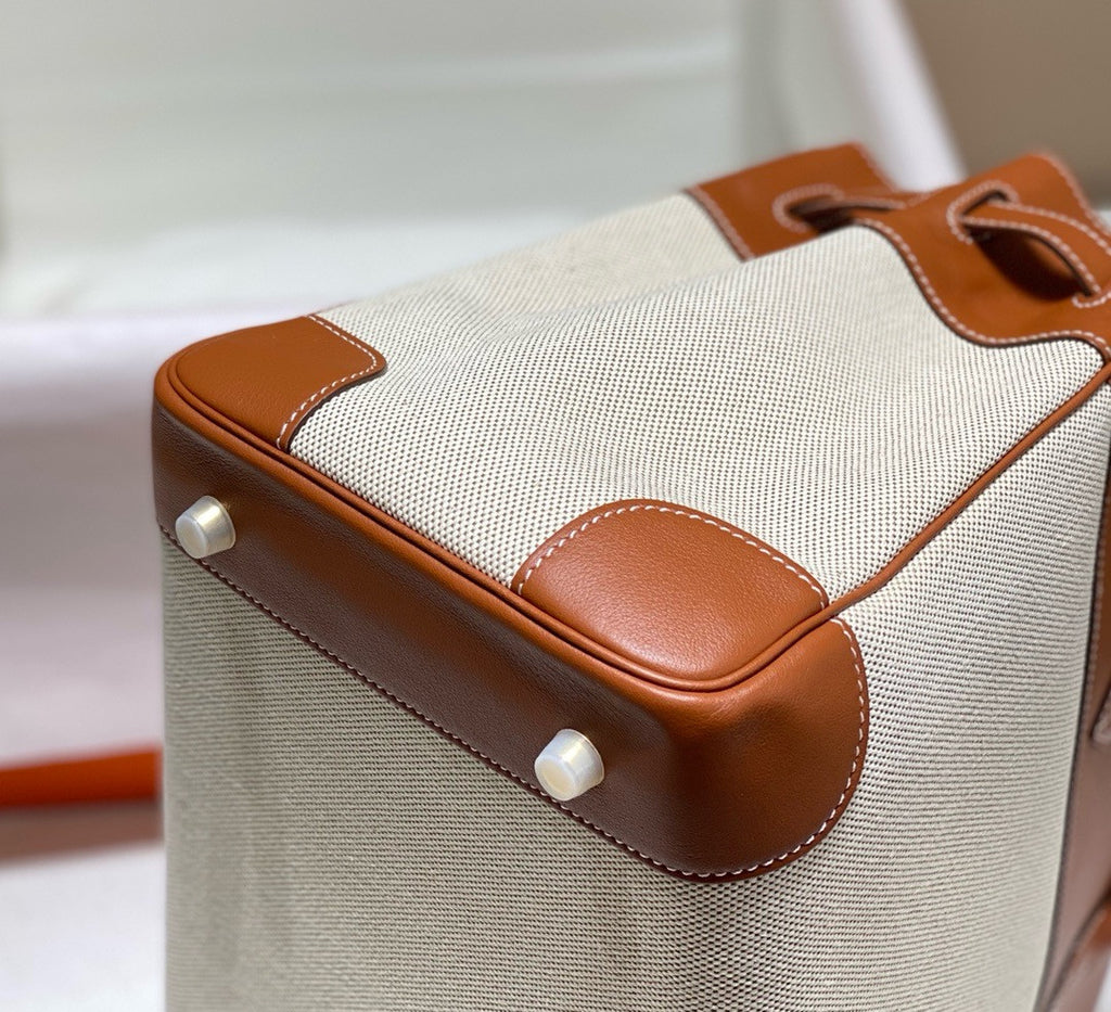 HERMÈS Toile Birkin 35 with Gold Swift Leather Hermes