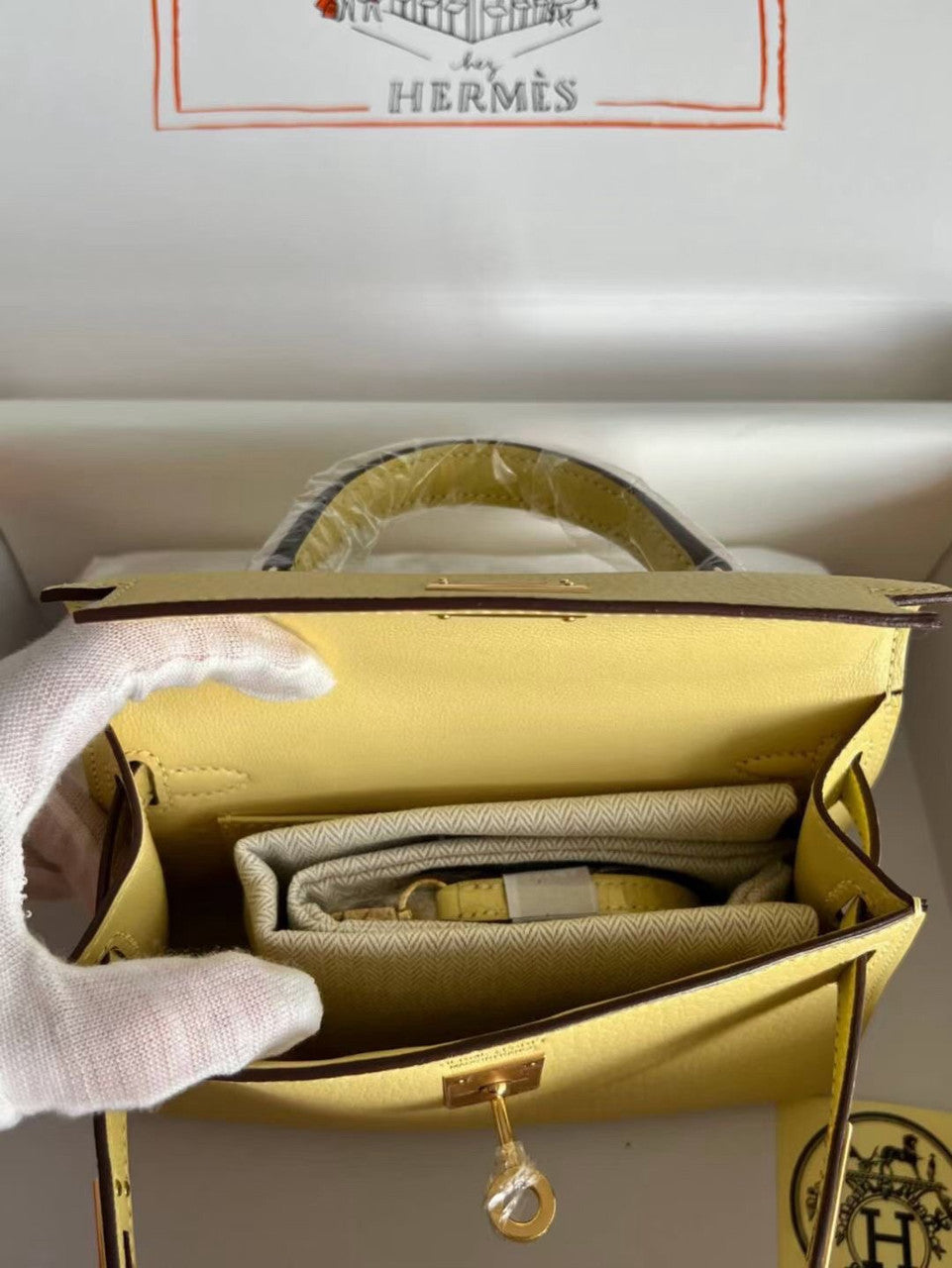 Hermès Jaune Possin Mini Kelly II Chevre  Mysore Leather Gold  hardware