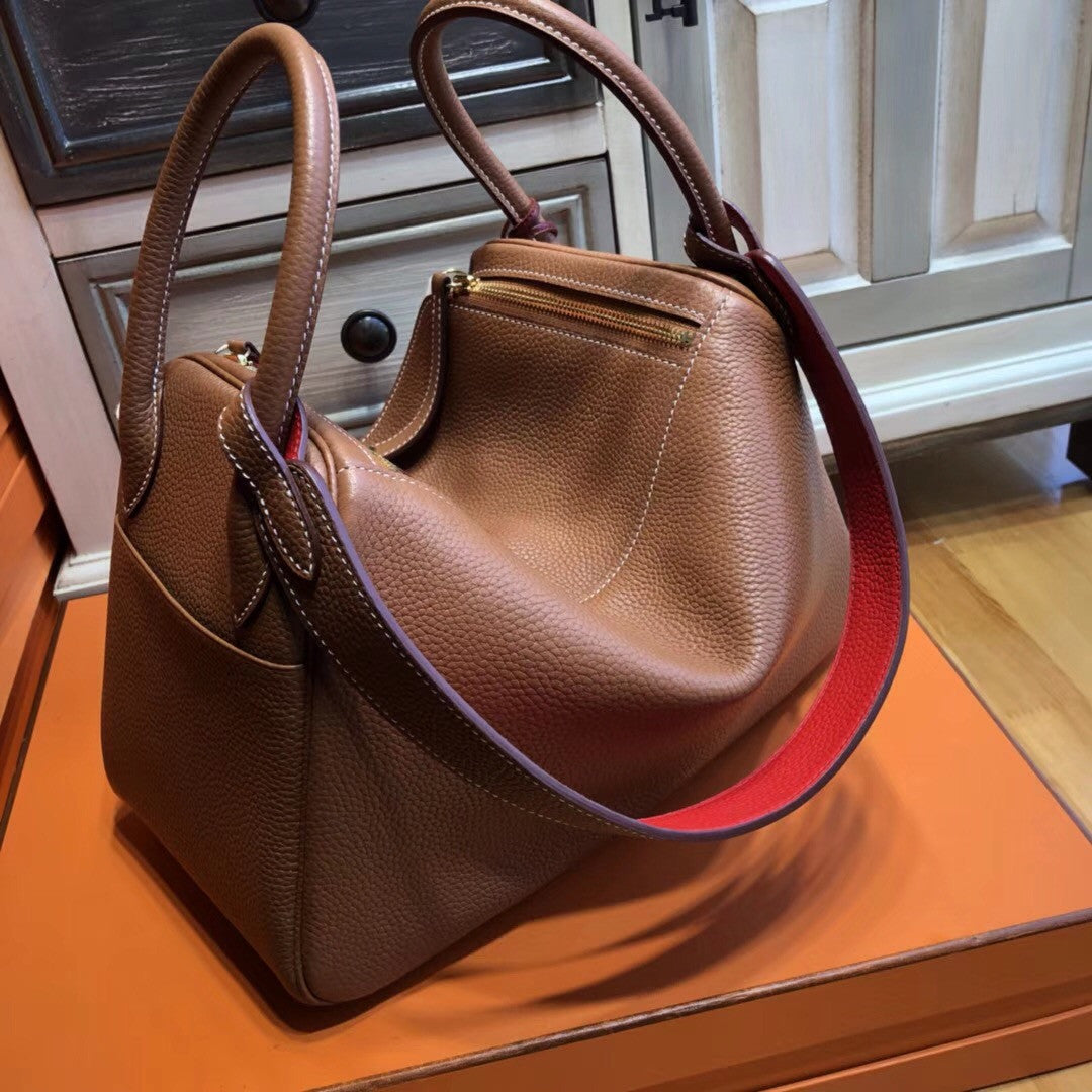 Hermes Gold/Rouge Tomate Lindy 30  Togo Gold Hardware