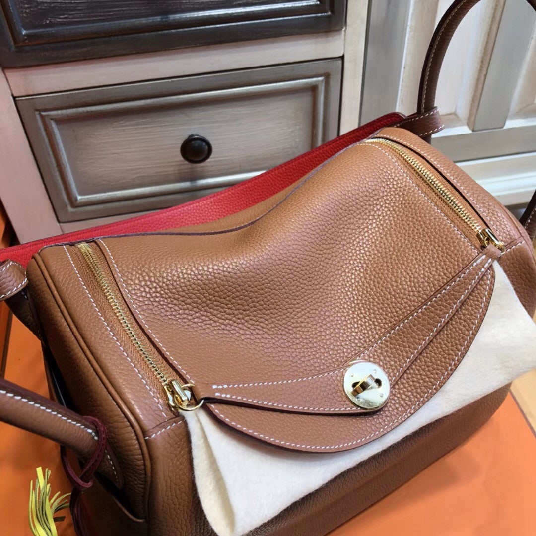 Hermes Gold/Rouge Tomate Lindy 30  Togo Gold Hardware