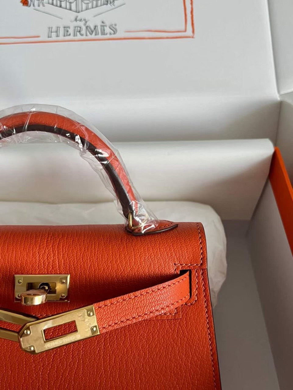 Hermès Orange Mini Kelly II Chevre  Mysore Leather Gold  hardware