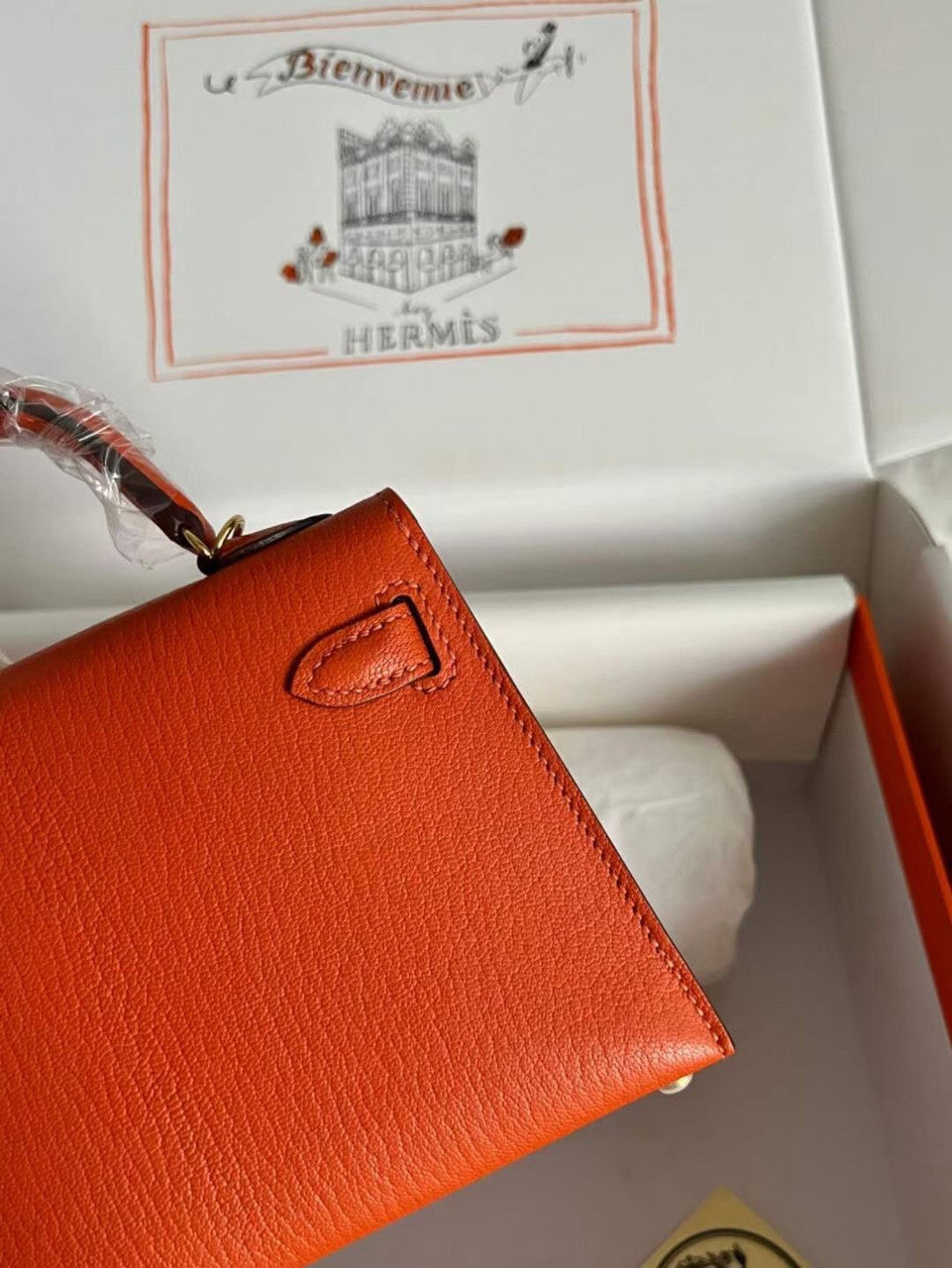 Hermès Orange Mini Kelly II Chevre  Mysore Leather Gold  hardware