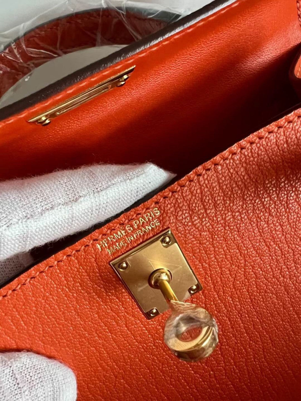 Hermès Orange Mini Kelly II Chevre  Mysore Leather Gold  hardware