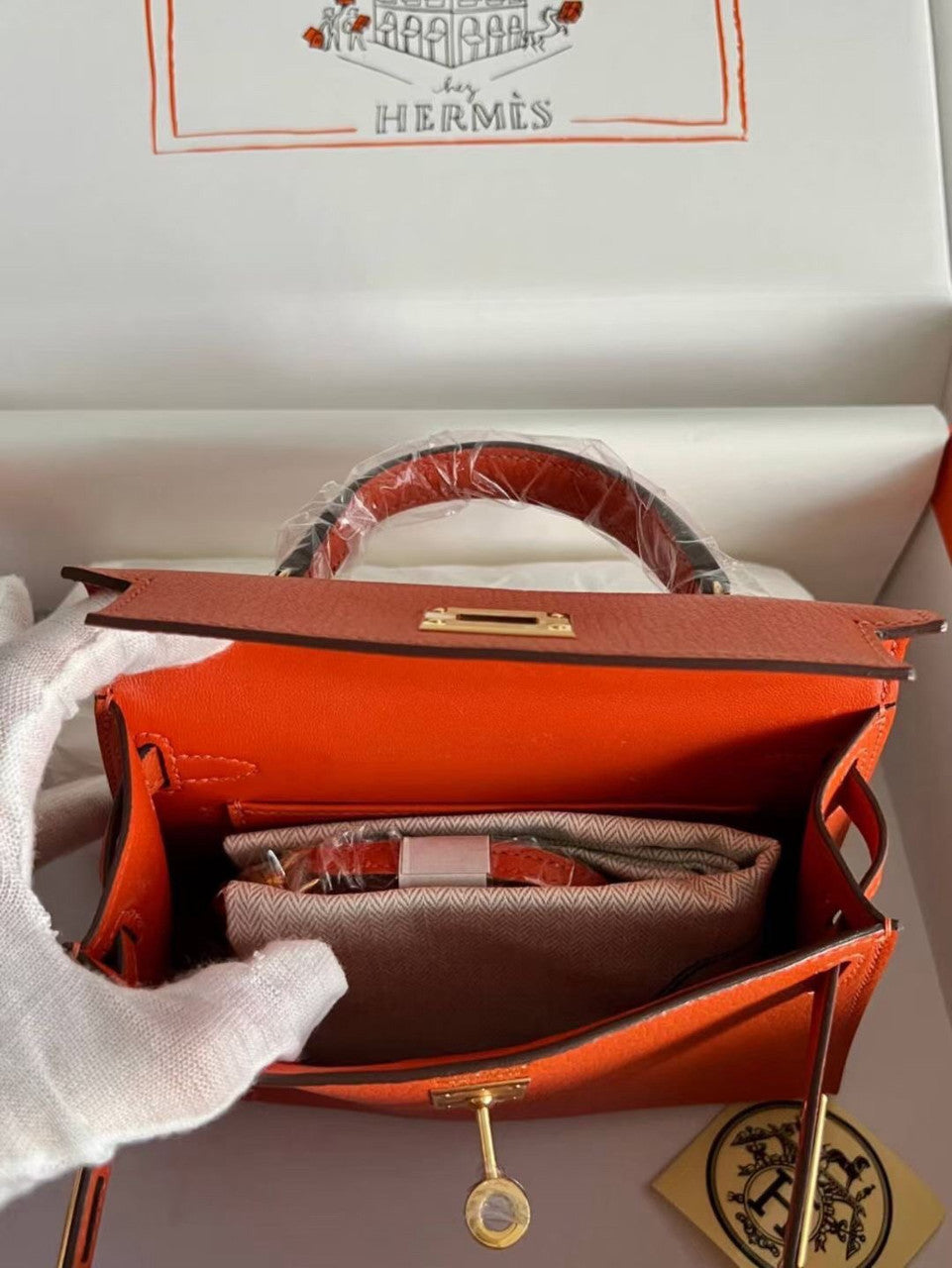 Hermès Orange Mini Kelly II Chevre  Mysore Leather Gold  hardware