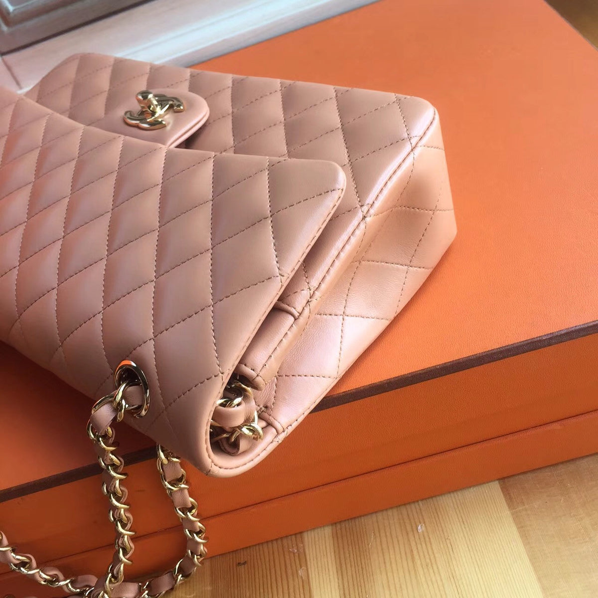Chanel Peach Lambskin Classic Flap Bag