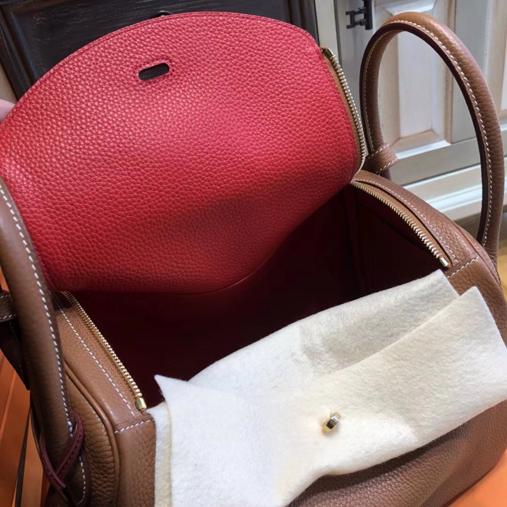 Hermes Gold/Rouge Tomate Lindy 30  Togo Gold Hardware