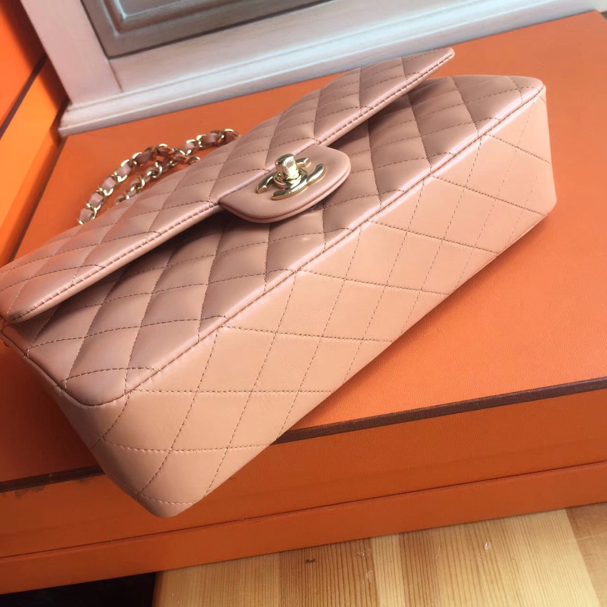 Chanel Peach Lambskin Classic Flap Bag