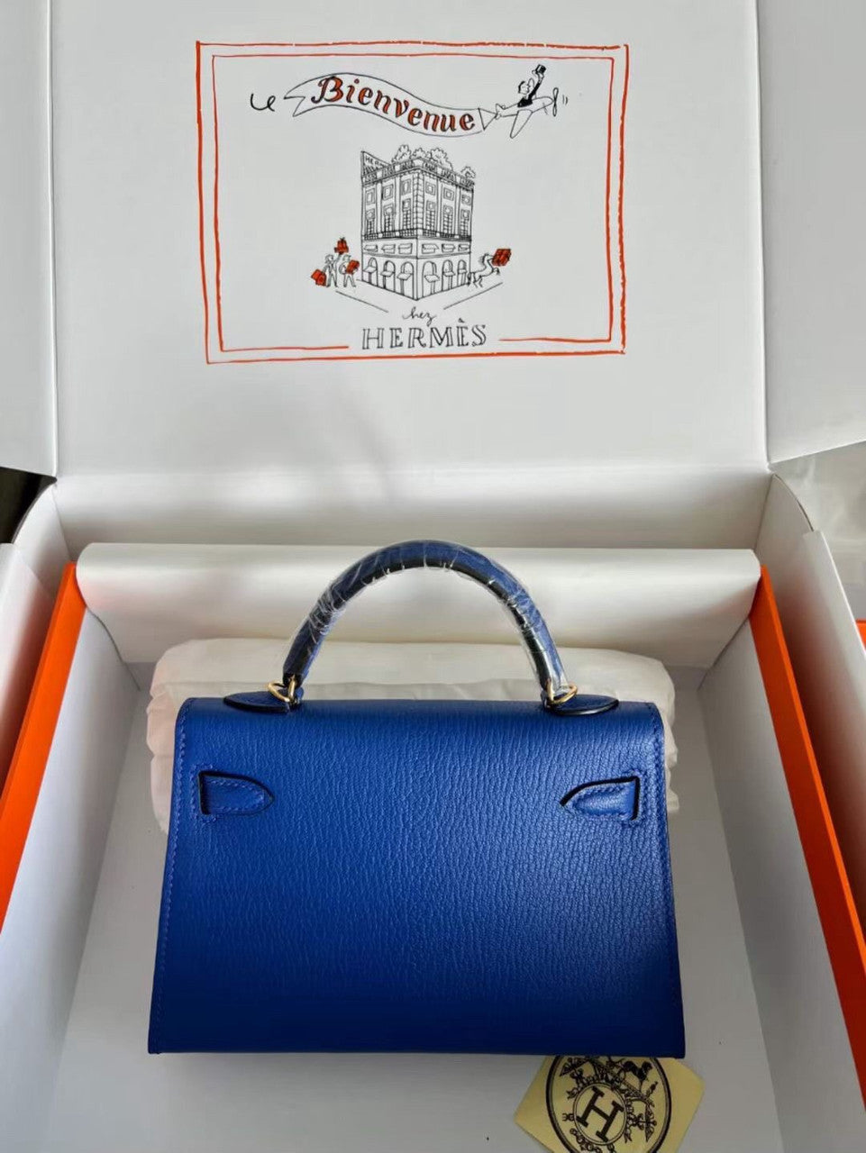 Hermès Blue Electric  Mini Kelly II Chevre  Mysore Leather Gold  hardware