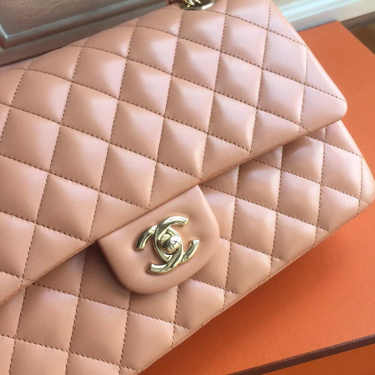 Chanel Peach Lambskin Classic Flap Bag