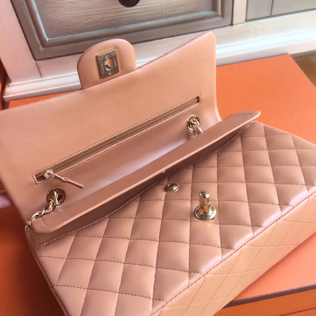 Chanel Peach Lambskin Classic Flap Bag