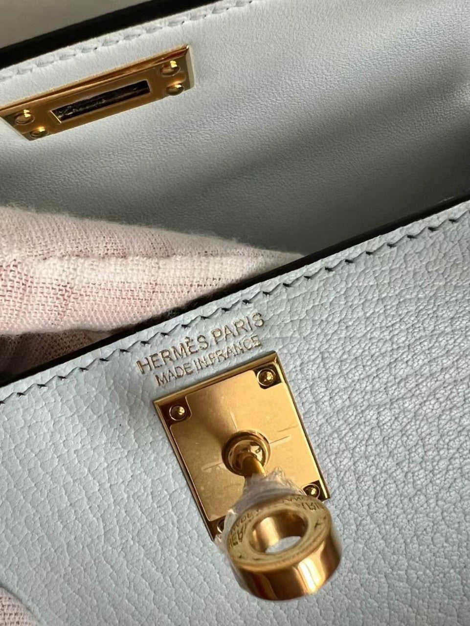 Hermès Bleu Pale Mini Kelly II Chevre  Mysore Leather Gold  hardware